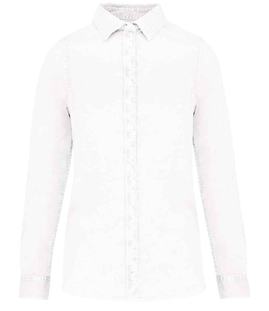 Native Spirit Ladies Washed Long Sleeve Shirt in Washed White
