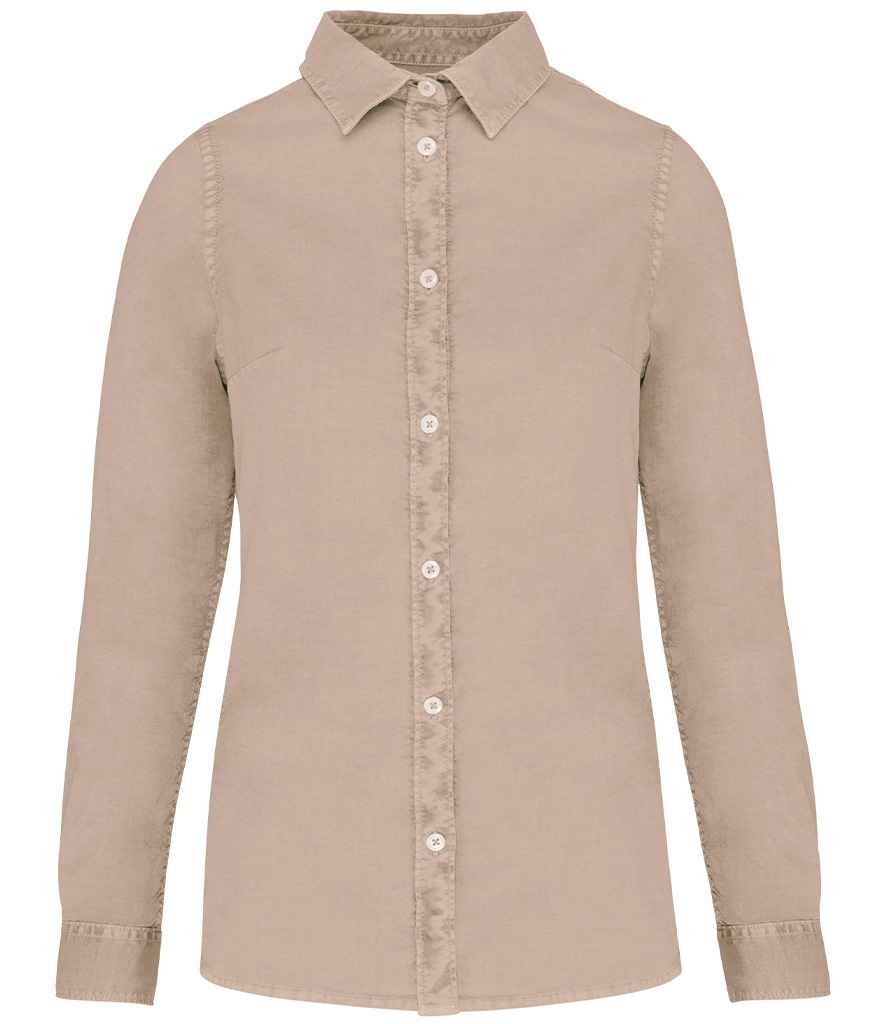 Native Spirit Ladies Washed Long Sleeve Shirt in Washed Linen