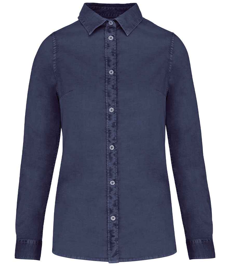 Native Spirit Ladies Washed Long Sleeve Shirt in Washed Navy