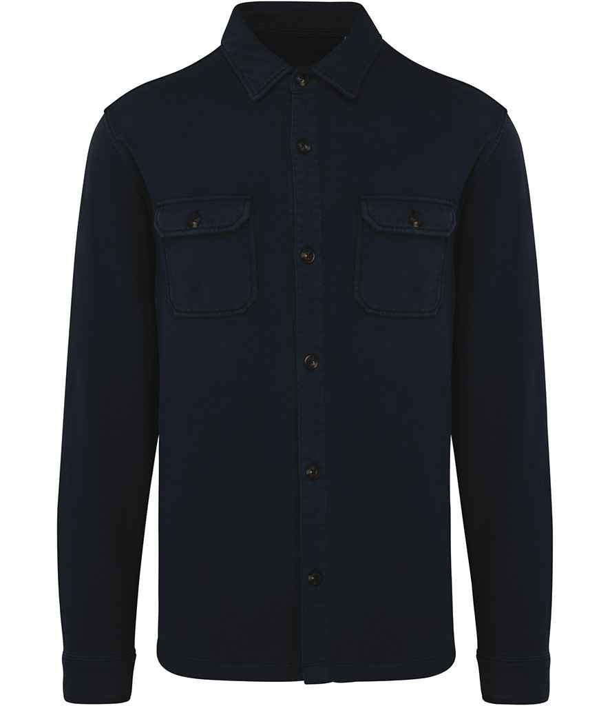 Native Spirit Faded Brushed Fleece Overshirt in Washed Navy