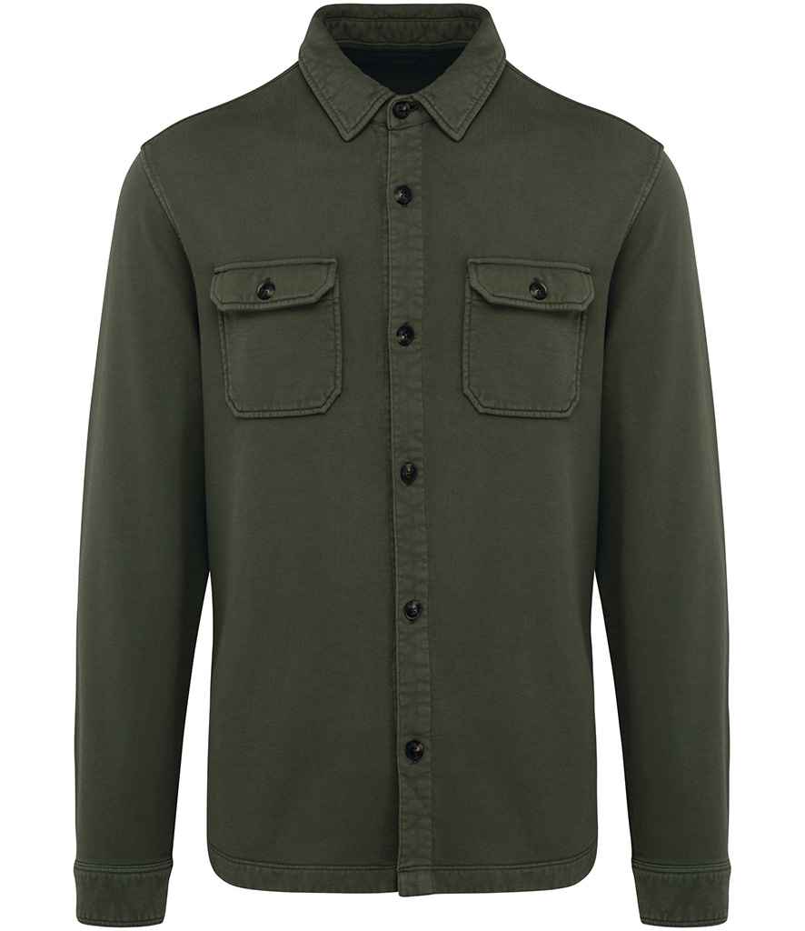 Native Spirit Faded Brushed Fleece Overshirt in Washed Organic Khaki