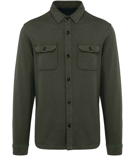 Native Spirit Faded Brushed Fleece Overshirt in Washed Organic Khaki