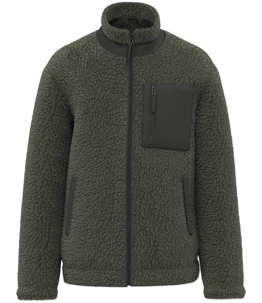 Native Spirit Unisex Sherpa Jacket in Forest Khaki/Dark Khaki