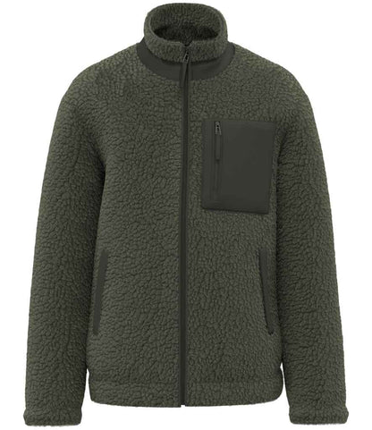 Native Spirit Unisex Sherpa Jacket in Forest Khaki/Dark Khaki