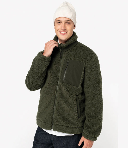 Native Spirit Unisex Sherpa Jacket - Forest Khaki/Dark Khaki - Model