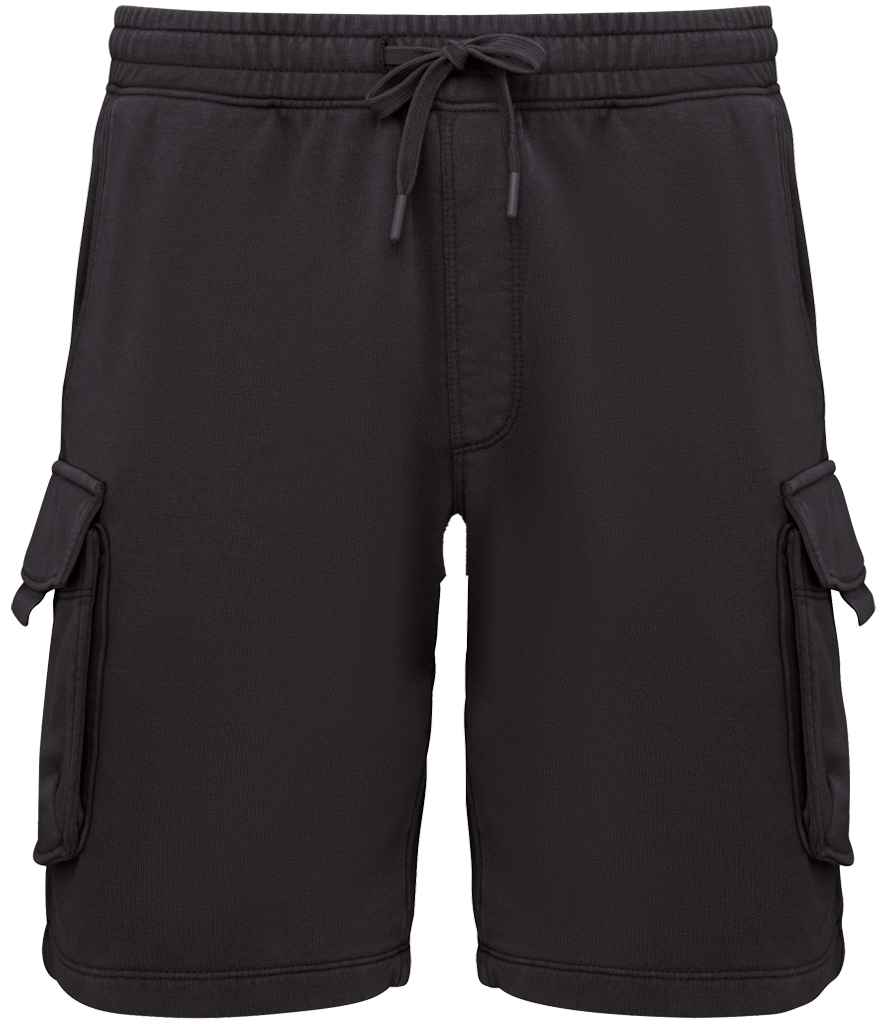 Native Spirit French Terry Washed Effect Cargo Shorts in Washed Black