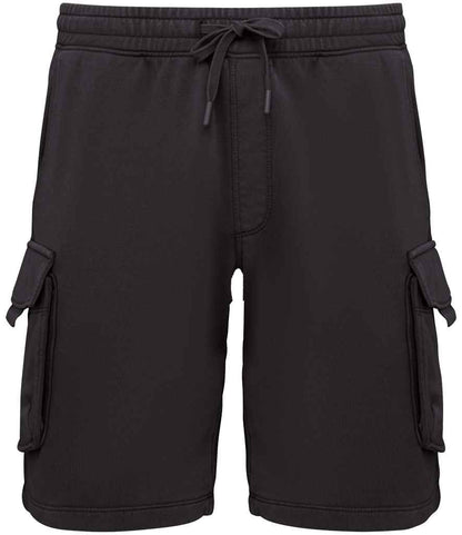Native Spirit French Terry Washed Effect Cargo Shorts in Washed Black