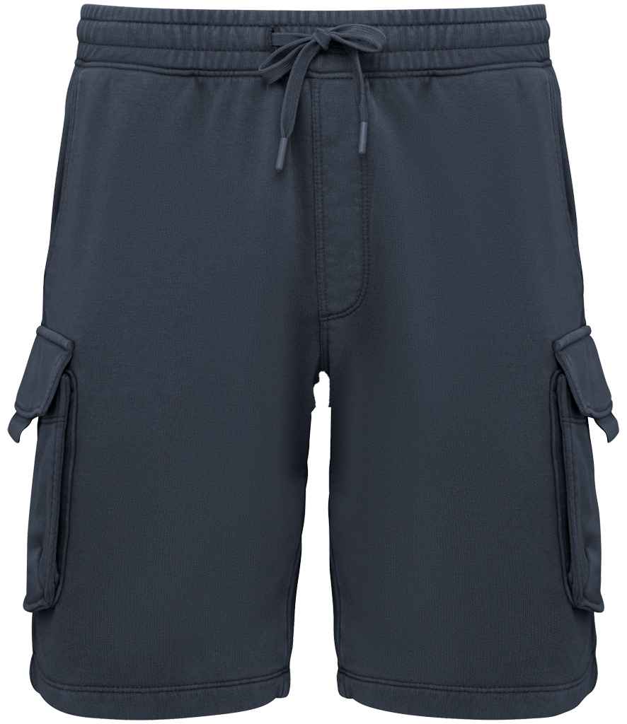 Native Spirit French Terry Washed Effect Cargo Shorts in Washed Navy