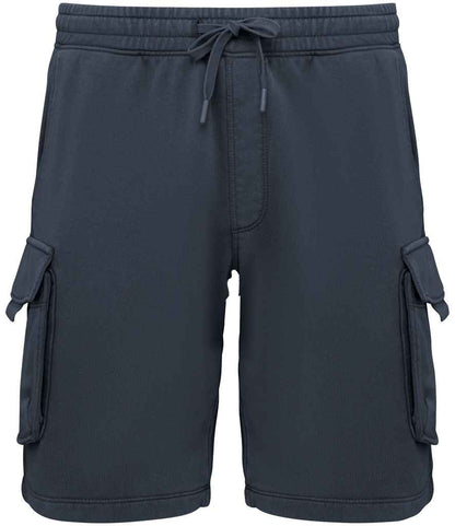 Native Spirit French Terry Washed Effect Cargo Shorts in Washed Navy
