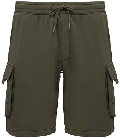 Native Spirit French Terry Washed Effect Cargo Shorts in Washed Organic Khaki