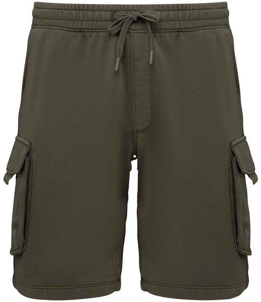 Native Spirit French Terry Washed Effect Cargo Shorts in Washed Organic Khaki