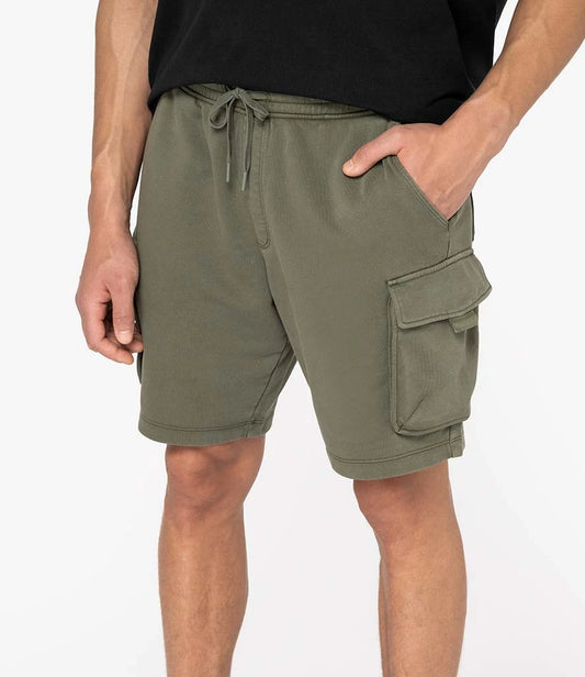 Native Spirit French Terry Washed Effect Cargo Shorts - Washed Organic Khaki - Model
