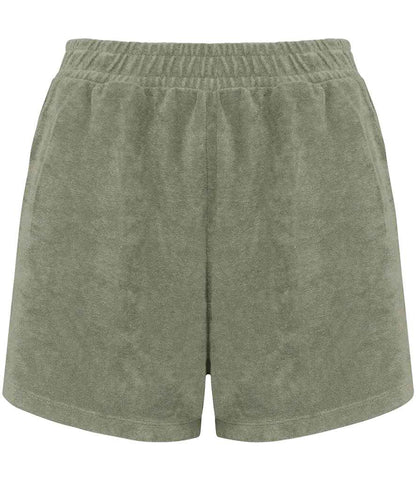 Native Spirit Ladies Terry Towel Shorts in Almond Green