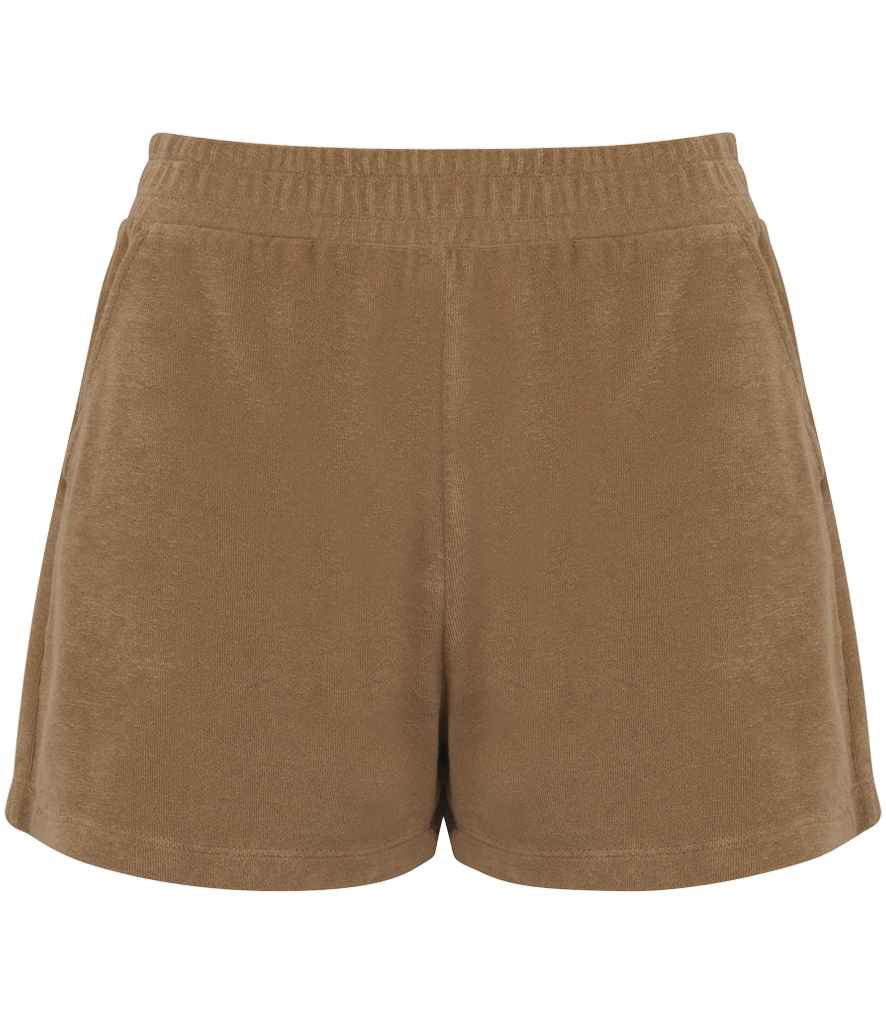 Native Spirit Ladies Terry Towel Shorts in Cream Coffee
