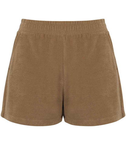Native Spirit Ladies Terry Towel Shorts in Cream Coffee