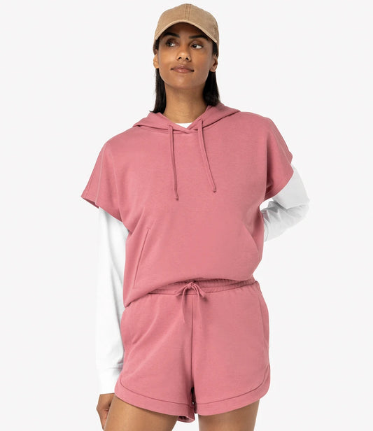 Native Spirit Ladies French Terry Shorts - Antique Rose - Model
