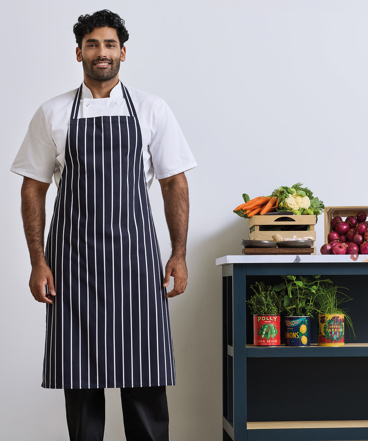 Premier Striped bib apron Black/Grey