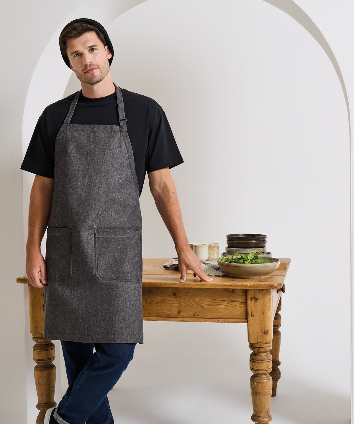 Premier Cotton denim bib apron, organic and Fairtrade certified Black Denim