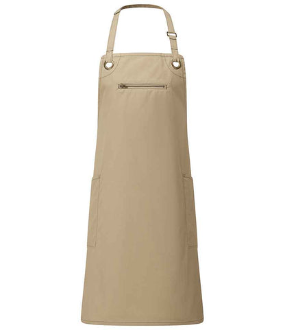 Premier Barley Contrast Stitch Bib Apron in Khaki/Brown