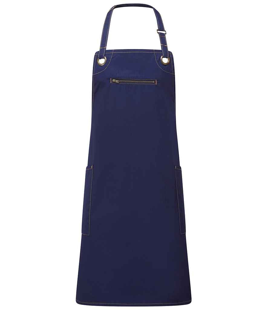 Premier Barley Contrast Stitch Bib Apron in Navy/Camel