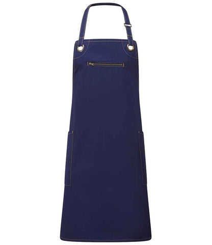 Premier Barley Contrast Stitch Bib Apron in Navy/Camel