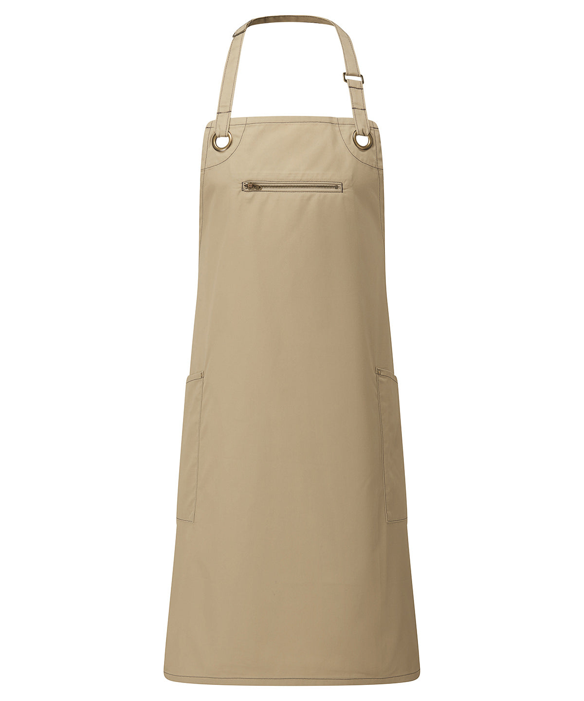 Premier ‘Barley’ Contrast Stitch Bib Apron Khaki/Brown