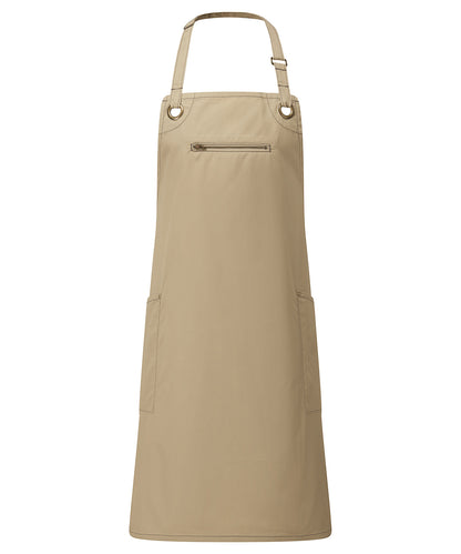 Premier ‘Barley’ Contrast Stitch Bib Apron Khaki/Brown