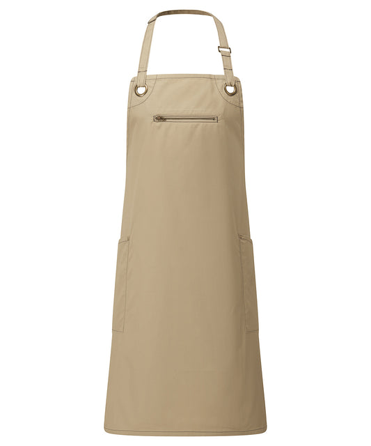 Premier ‘Barley’ Contrast Stitch Bib Apron Khaki/Brown
