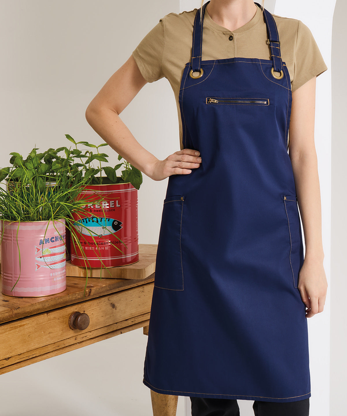 Premier ‘Barley’ Contrast Stitch Bib Apron Black/Charcoal