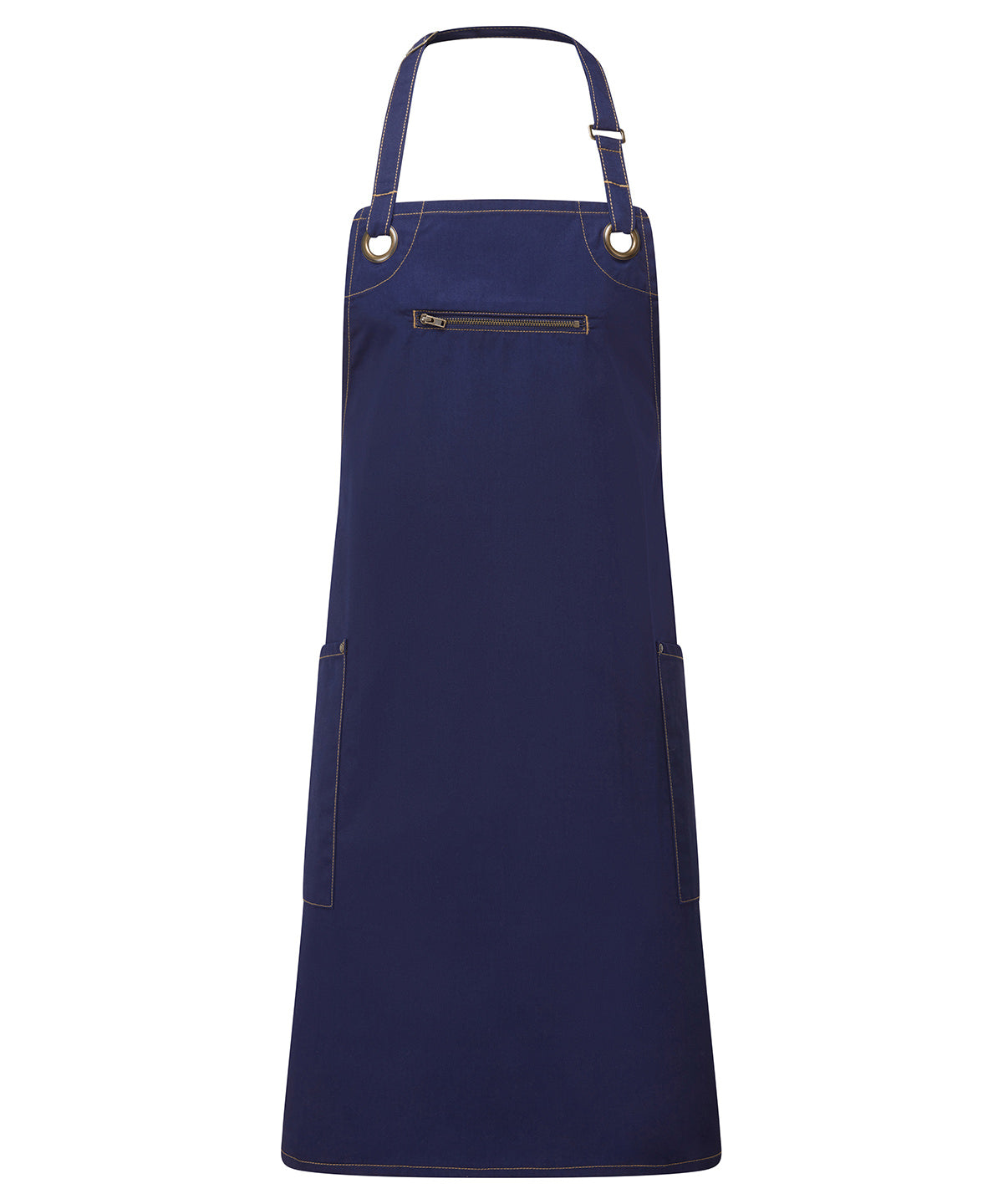 Premier ‘Barley’ Contrast Stitch Bib Apron Navy/Camel