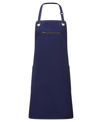 Premier ‘Barley’ Contrast Stitch Bib Apron Navy/Camel