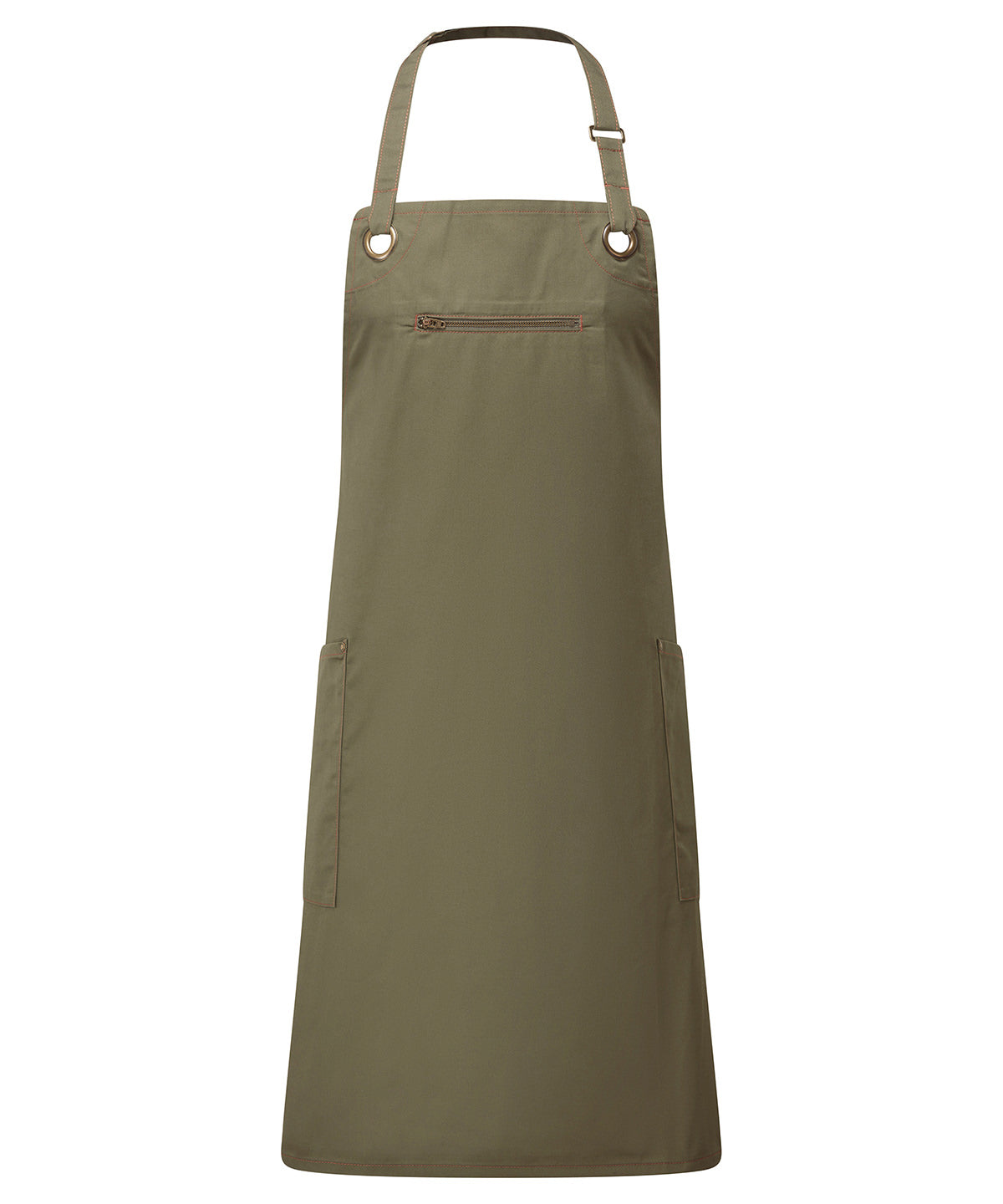 Premier ‘Barley’ Contrast Stitch Bib Apron Olive/Chestnut