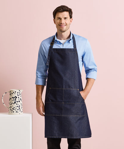 Premier Jeans stitch bib apron Black Denim
