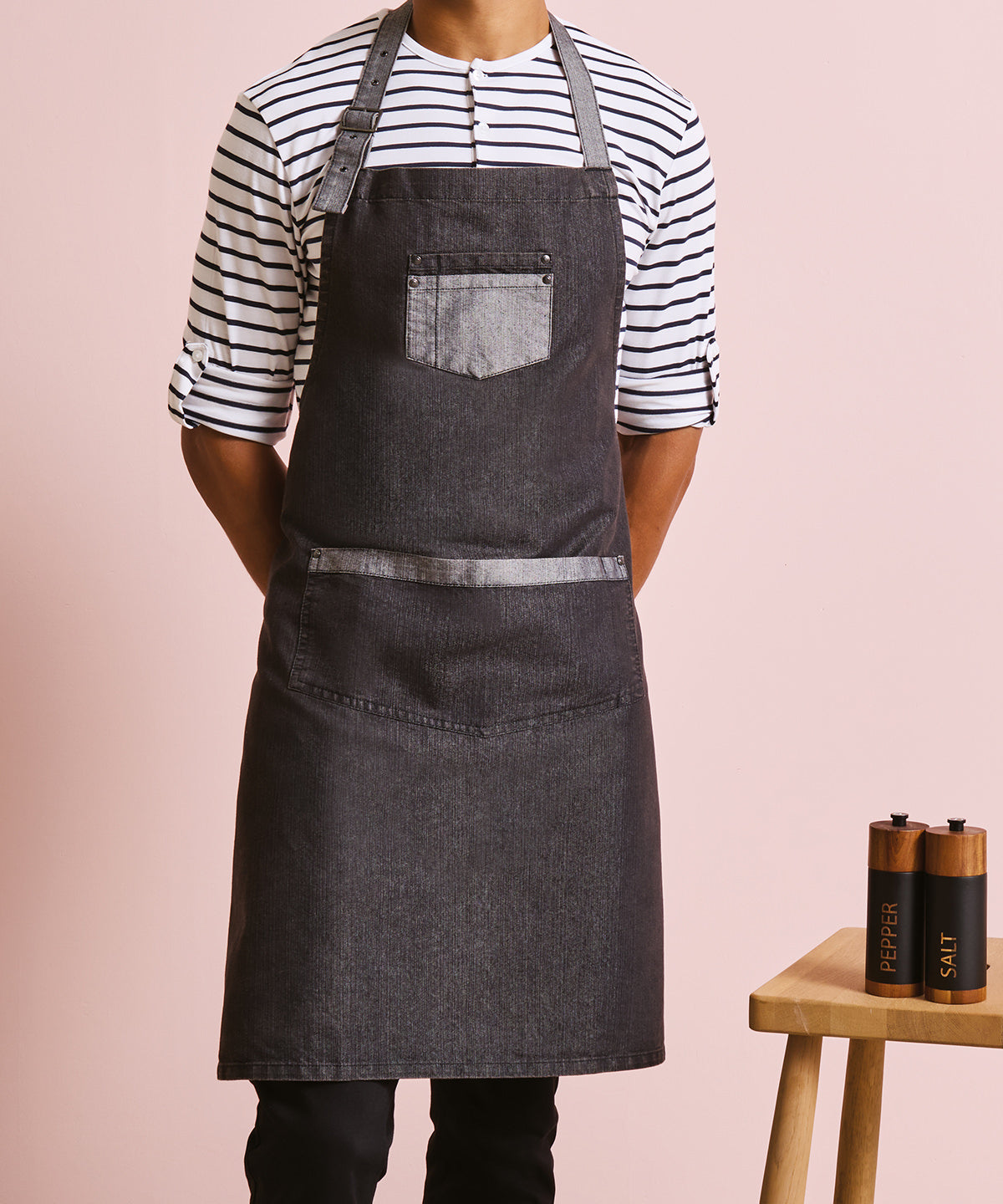 Premier Domain contrast denim bib apron Black Denim