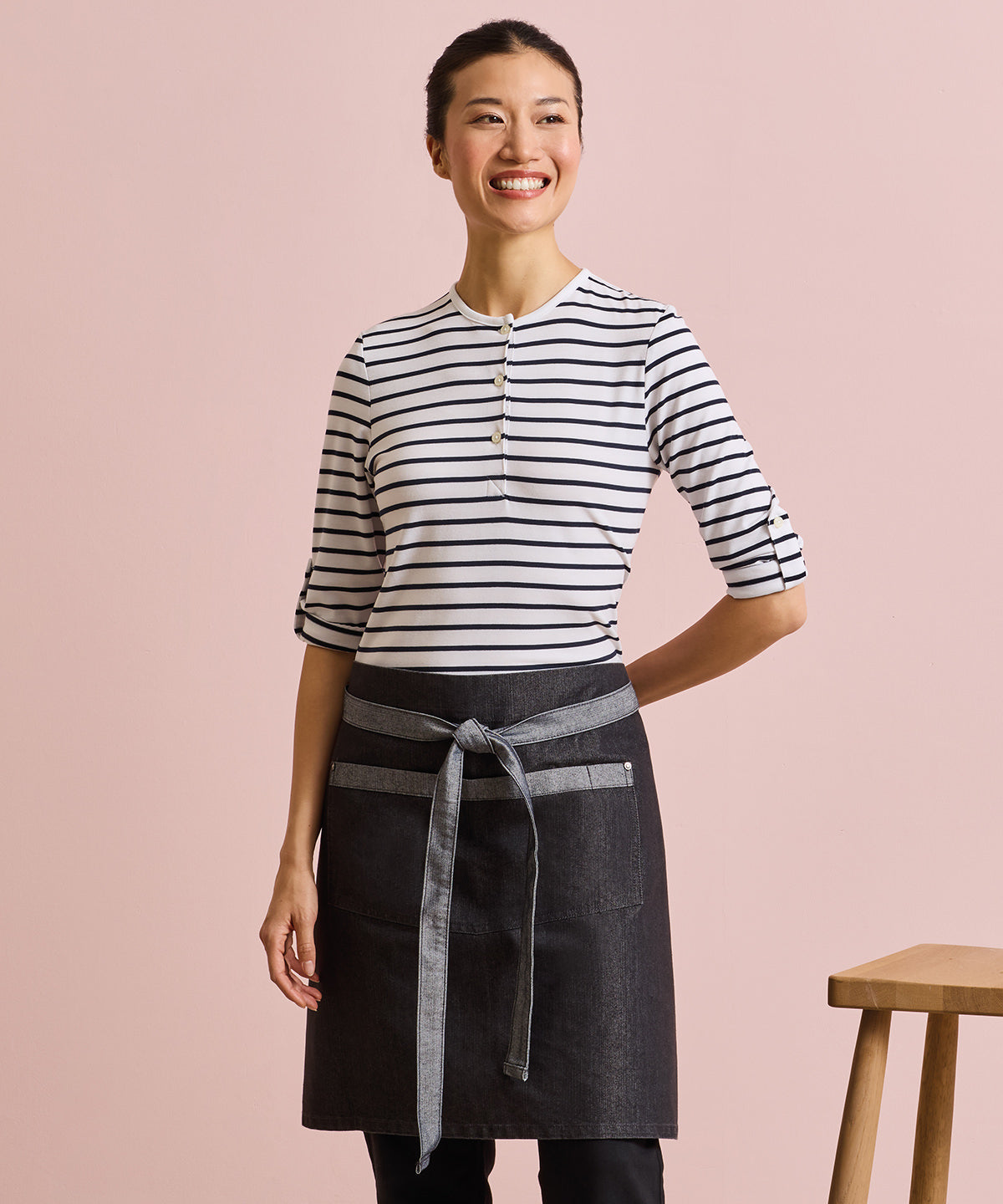Premier Domain contrast denim waist apron Black Denim