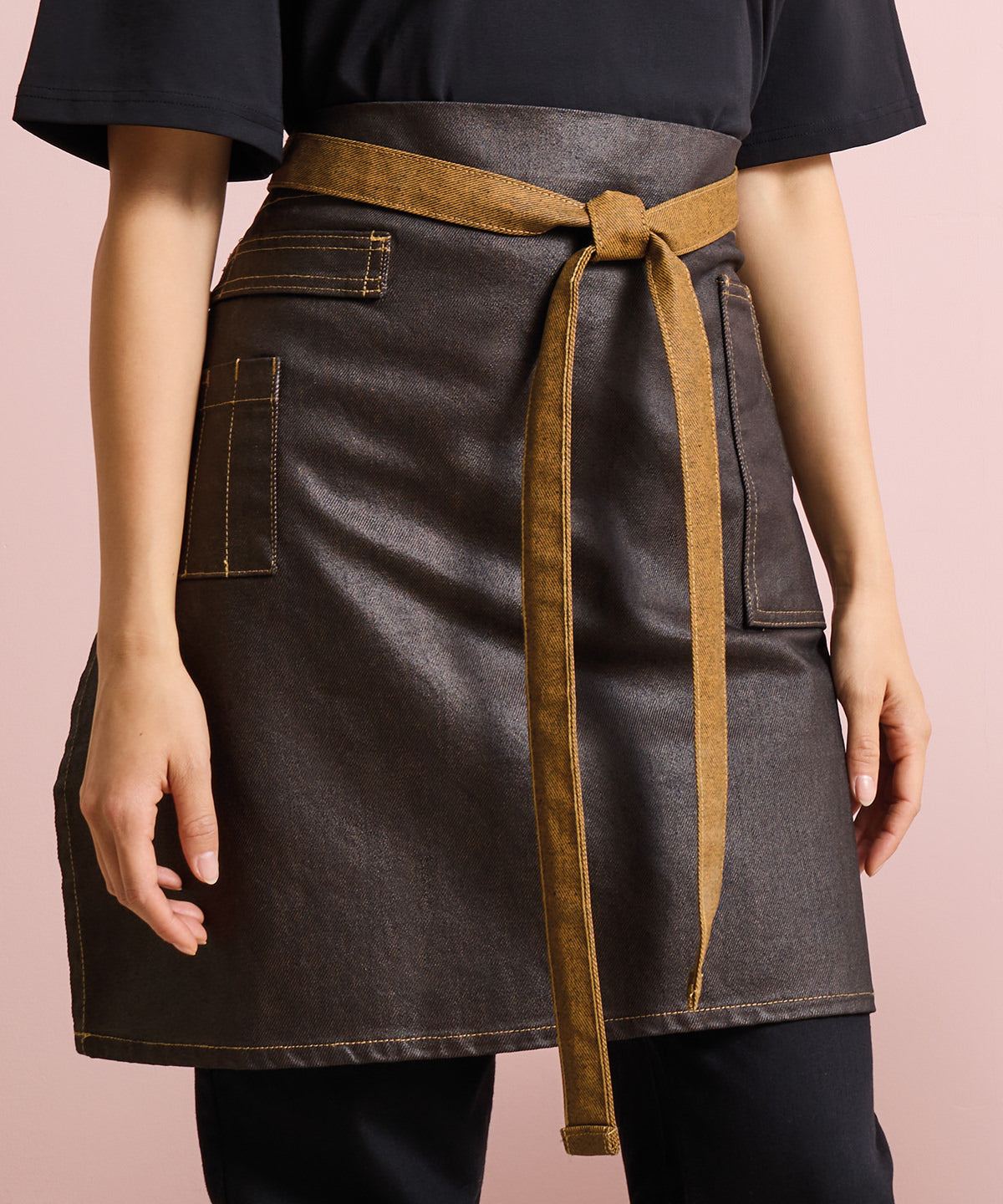 Premier Division waxed-look denim waist apron Black Denim