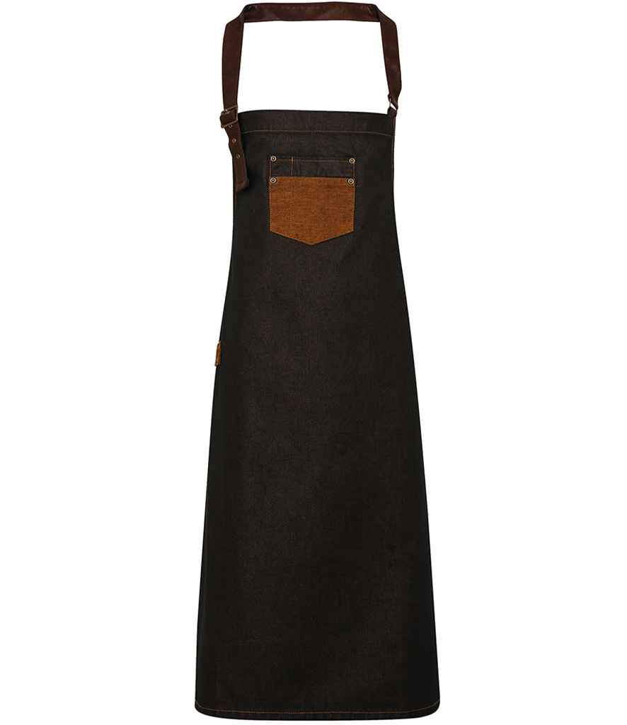 Premier Division Bib Apron in Black/Tan Denim