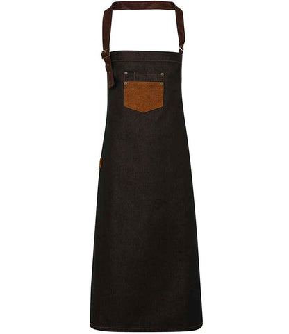 Premier Division Bib Apron in Black/Tan Denim