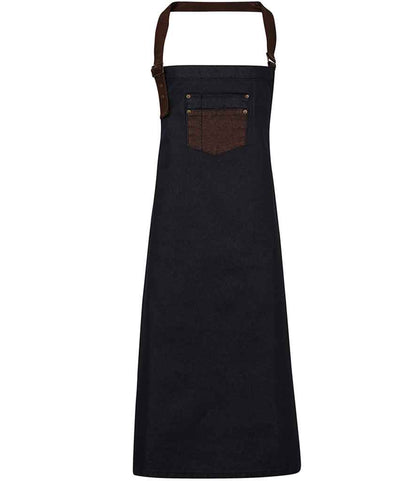 Premier Division Bib Apron in Indigo Denim/Brown Denim
