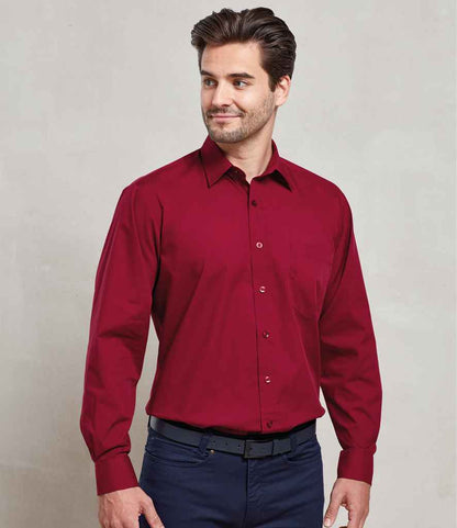 Premier Premier Long Sleeve Poplin Shirt Burgundy