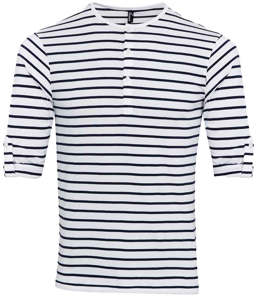 Premier Long John Roll Sleeve T-Shirt in White/Navy