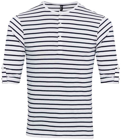 Premier Long John Roll Sleeve T-Shirt in White/Navy