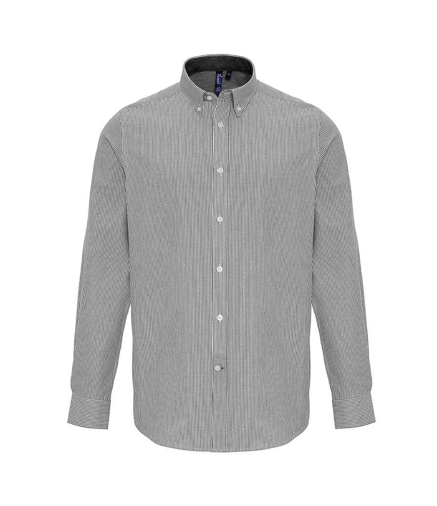 Premier Premier Long Sleeve Striped Oxford Shirt White/Grey