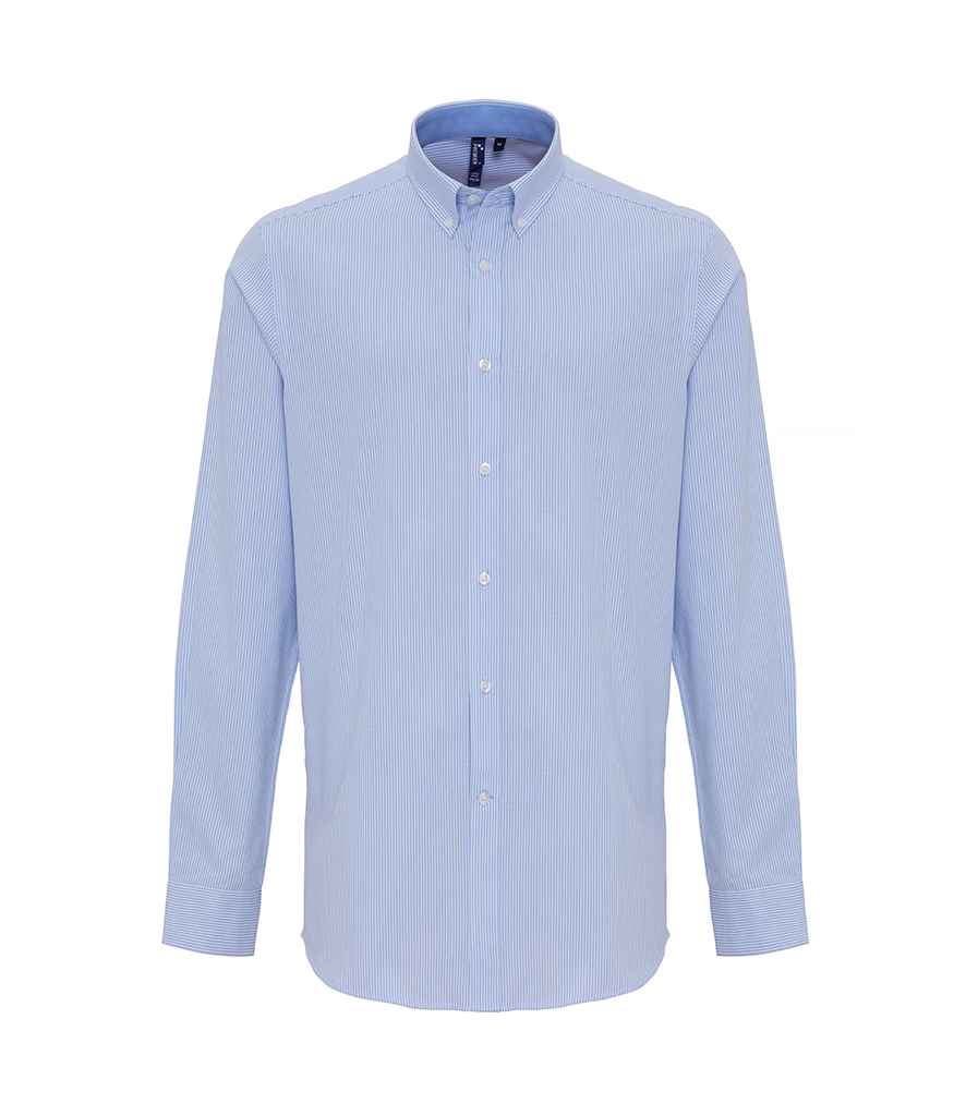 Premier Premier Long Sleeve Striped Oxford Shirt White/Oxford Blue