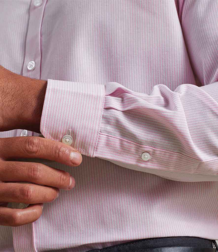 Premier Premier Long Sleeve Striped Oxford Shirt White/Pink