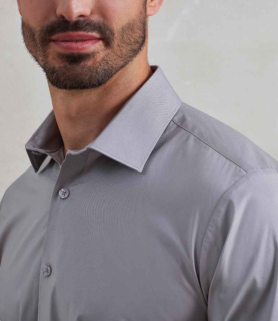 Premier Premier Long Sleeve Stretch Fit Poplin Shirt Silver