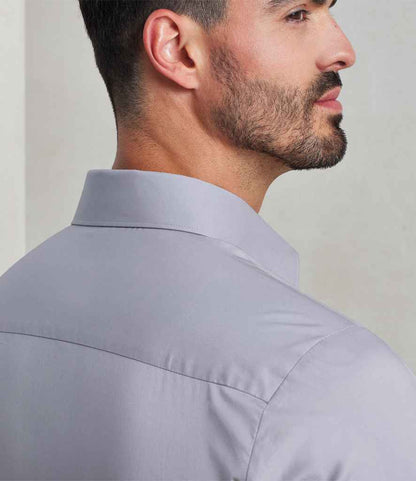 Premier Premier Long Sleeve Stretch Fit Poplin Shirt Silver