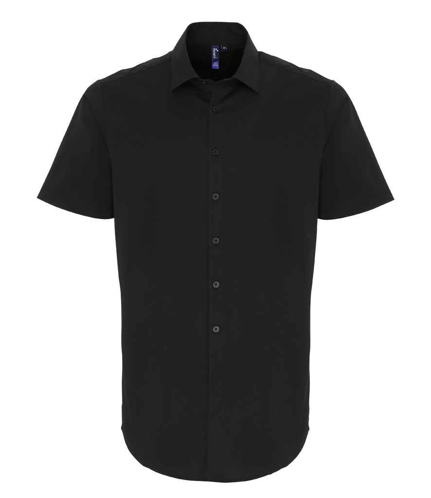 Premier Short Sleeve Stretch Fit Poplin Shirt in Black