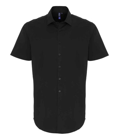 Premier Short Sleeve Stretch Fit Poplin Shirt in Black