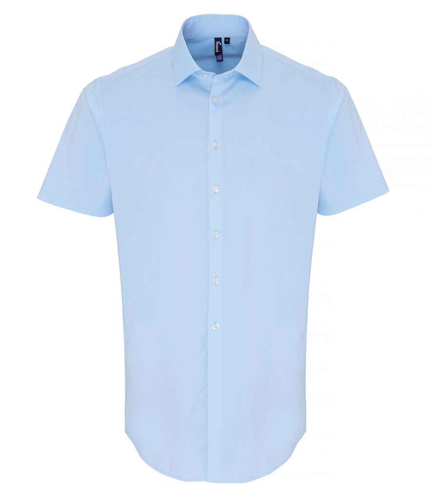 Premier Premier Short Sleeve Stretch Fit Poplin Shirt Pale Blue